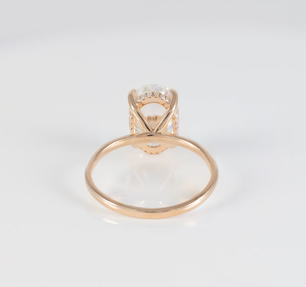 Anillo de compromiso halo oculto oro rosa 14k con moissanita 3.5 ct