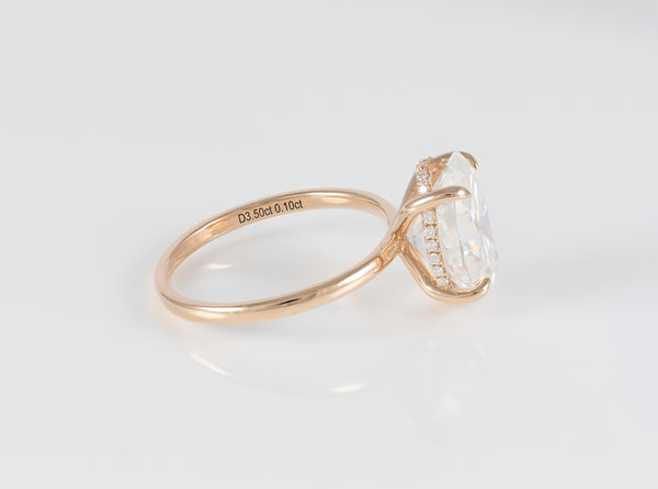 Anillo de compromiso halo oculto oro rosa 14k con moissanita 3.5 ct