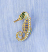 Broche antiguo caballito de mar hecho a mano en oro amarillo 18k esmaltado