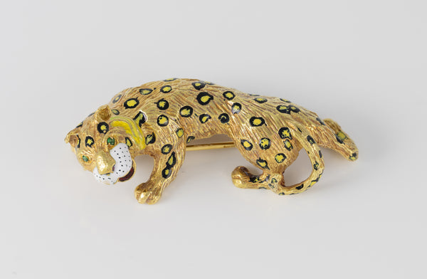 Broche leopardo en oro amarillo 18k y esmaltado