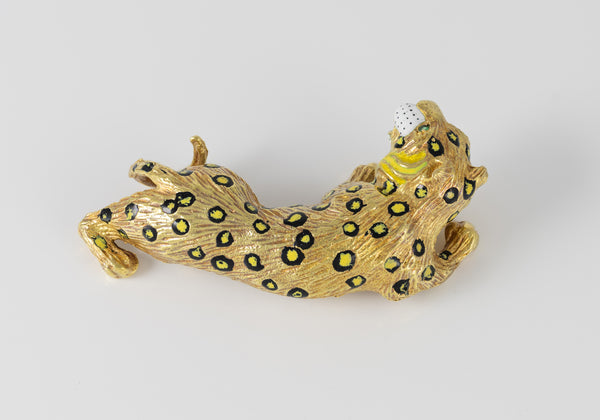 Broche leopardo en oro amarillo 18k y esmaltado