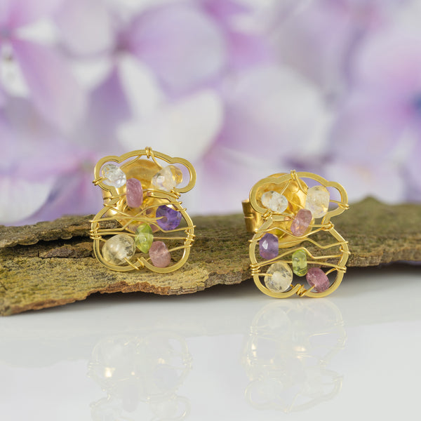 Pendientes Tous Garabato en oro amarillo de 18k y gemas