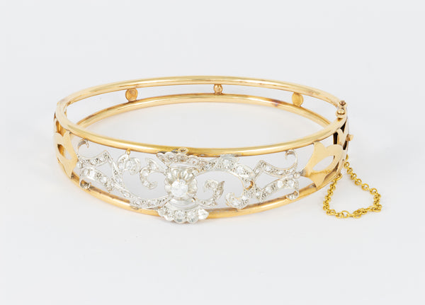 Pulsera antigua en oro amarillo 18k y zafiros blancos