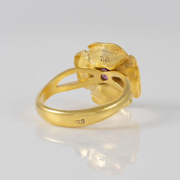 Anillo Tous Flor oro amarillo 18k con piedra rosada