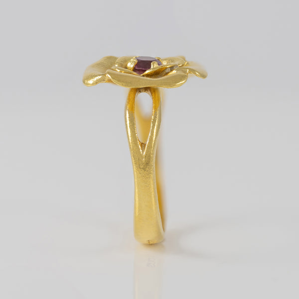 Anillo Tous Flor oro amarillo 18k con piedra rosada