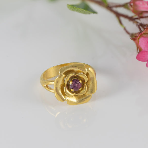 Anillo Tous Flor oro amarillo 18k con piedra rosada